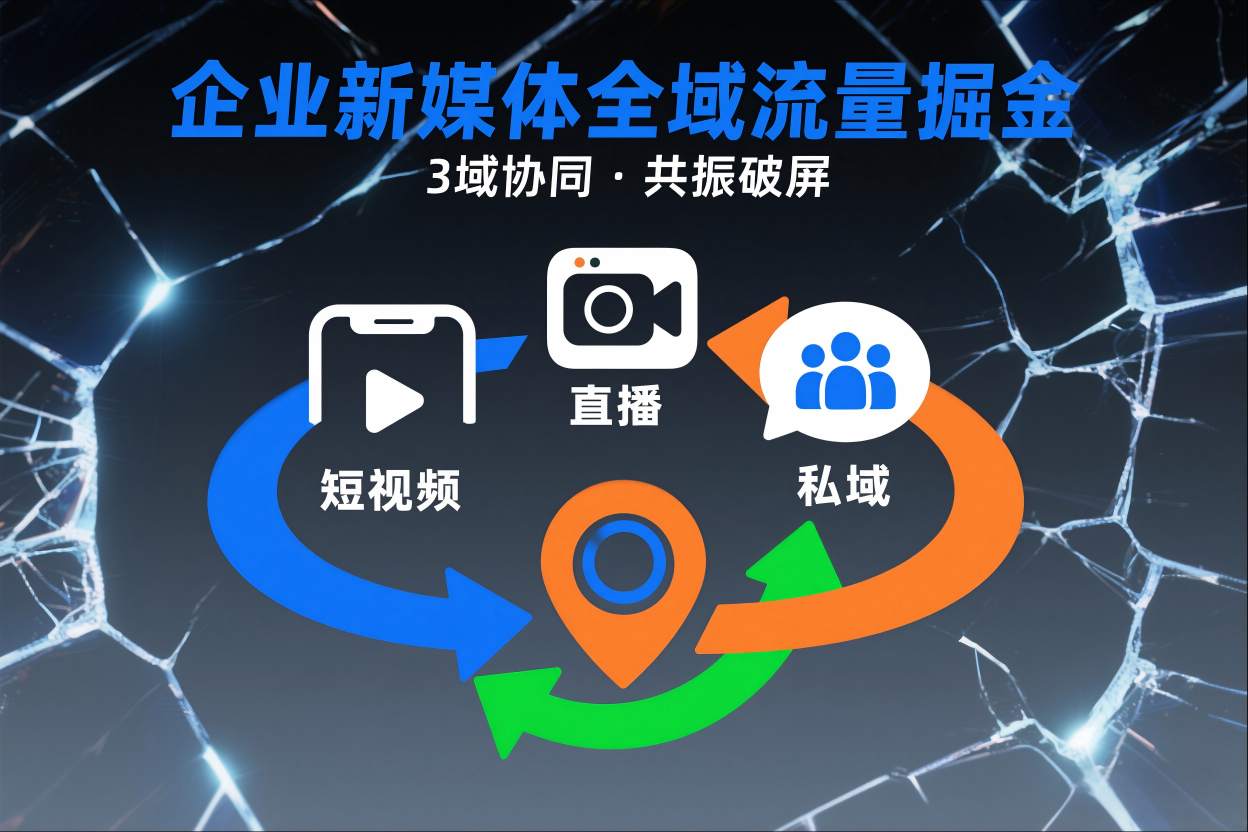 短视频全域商业模式，企业新媒体全域流量掘金，3域协同，共振破屏，短视频-直播-私域-地域-蓝天网创