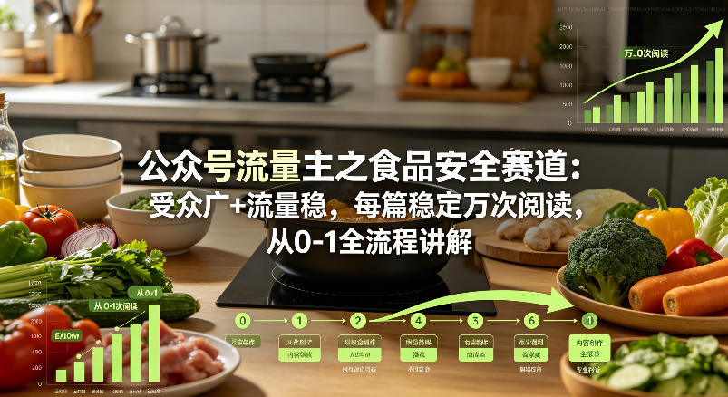 公众号流量主之食品安全赛道，受众广+流量稳，每篇作品稳定万次阅读，从0-1全流程讲解-蓝天网创