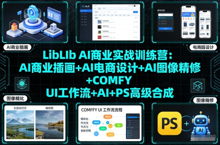 LibLIb AI商业实战训练营：AI商业插画+AI电商设计+AI图像精修+COMFY UI工作流+AI+PS高级合成-蓝天网创