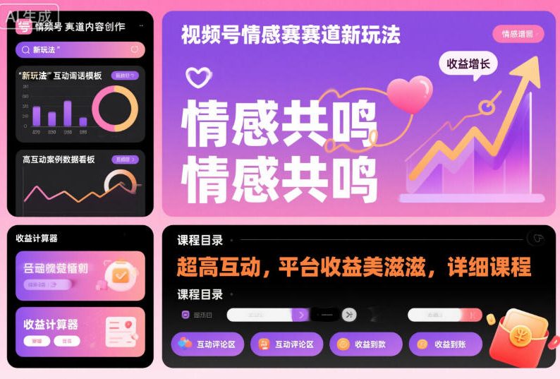 视频号情感赛道新玩法，超高互动，平台收益美滋滋，详细课程-蓝天网创