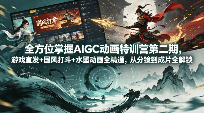 全方位掌握AIGC动画特训营第二期，游戏宣发+国风打斗+水墨动画全精通，从分镜到成片全解锁-蓝天网创