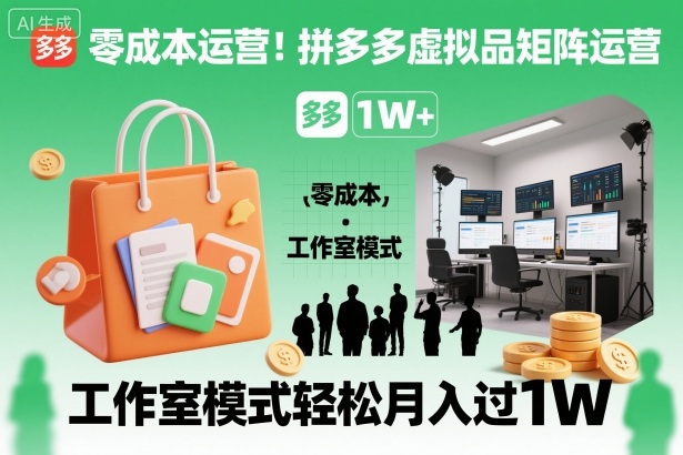 零成本运营！拼多多虚拟品矩阵运营，工作室模式轻松月入过1W-蓝天网创