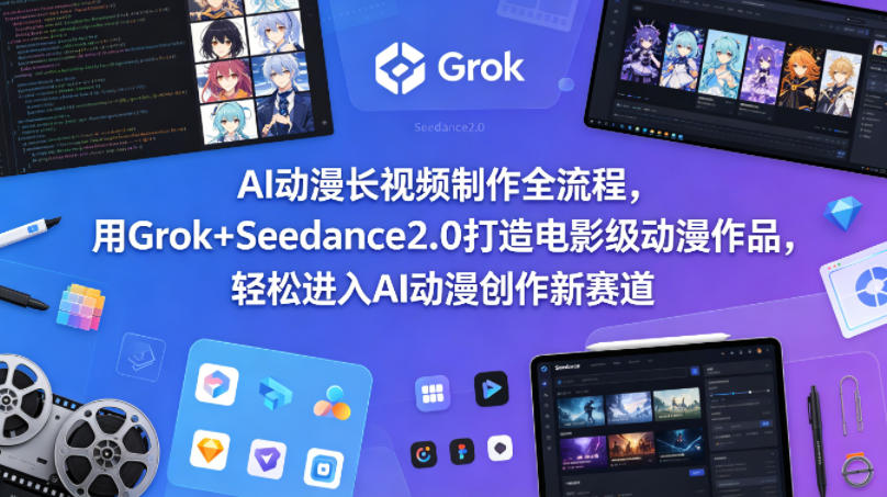 AI动漫长视频制作全流程，用Grok+Seedance2.0打造电影级动漫作品，轻松进入AI动漫创作新赛道-蓝天网创