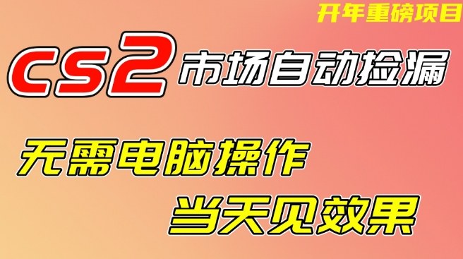 CS2市场自动捡漏项目，无需电脑操作，无需进入游戏，当天见效果，支持任何形式验证【揭秘】-蓝天网创
