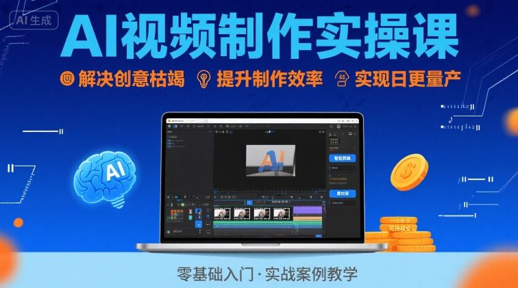 Ai视频制作实操课，解决创意枯竭、效率低下痛点，实现日更量产可持续变现（更新26年3月）-蓝天网创
