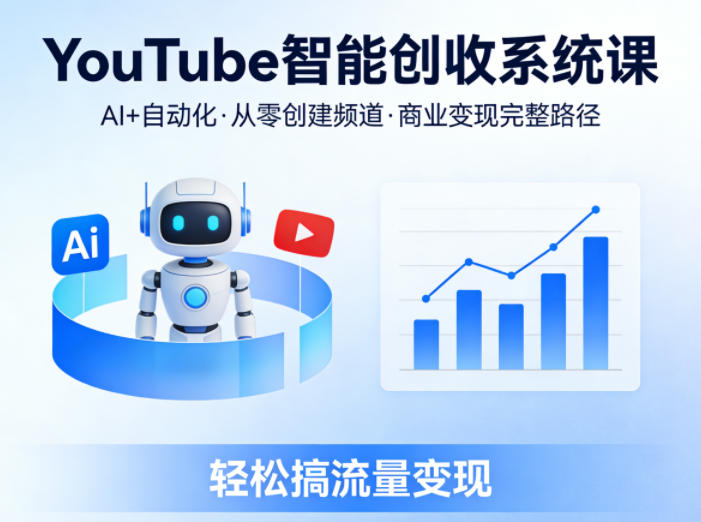 YouTube智能创收系统课，AI+自动化，从零创建YouTube频道并实现商业变现的完整路径，轻松搞流量变现-蓝天网创