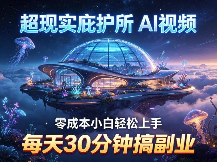 超现实庇护所AI视频项目拆解，零成本小白轻松上手，每天30分钟搞副业-蓝天网创