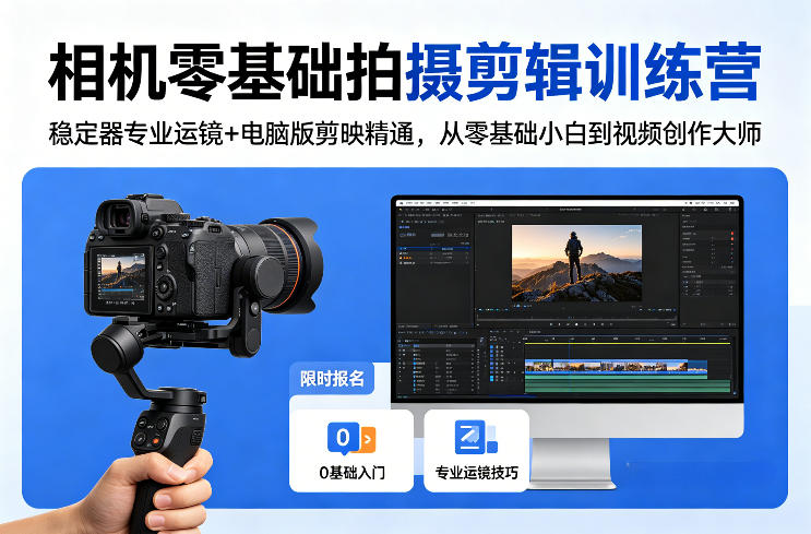相机零基础拍摄剪辑训练营：稳定器专业运镜+电脑版剪映精通，从零基础小白到视频创作大师-蓝天网创
