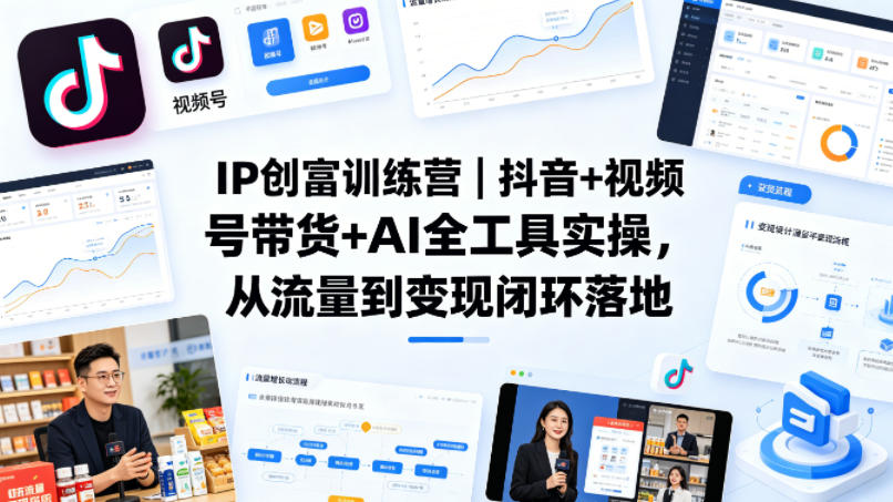IP创富训练营｜抖音+视频号带货+AI全工具实操，从流量到变现闭环落地-蓝天网创