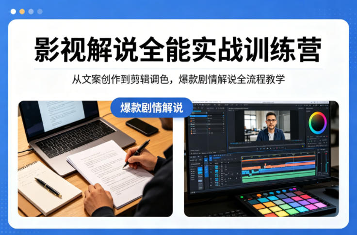 影视解说全能实战训练营：从文案创作到剪辑调色，爆款剧情解说全流程教学-蓝天网创