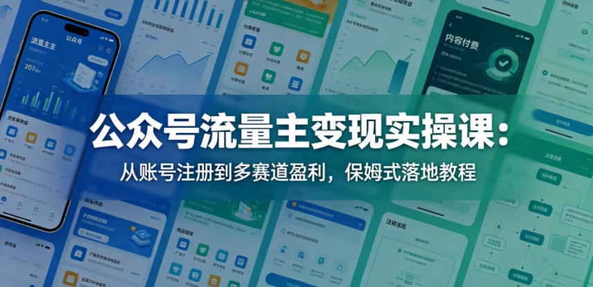 公众号流量主变现实操课：从账号注册到多赛道盈利，保姆式落地教程-蓝天网创