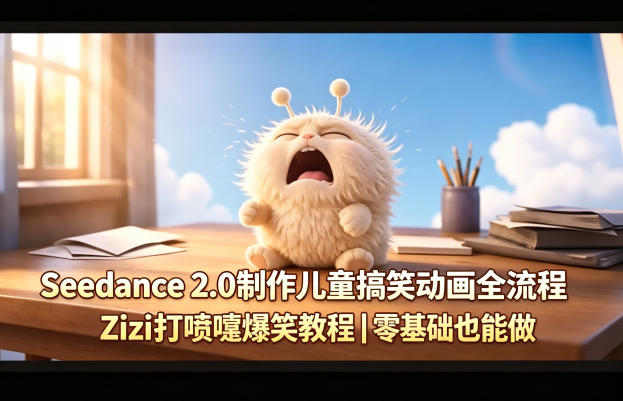 Seedance 2.0制作儿童搞笑动画全流程Zizi打喷嚏爆笑教程｜零基础也能做-蓝天网创