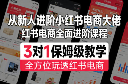 从新人进阶小红书电商大佬，红书电商全面进阶课程，3对1保姆级教学，全方位玩透红书电商-蓝天网创