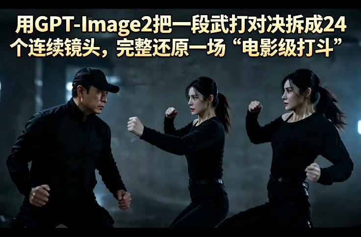 用GPT-Image2把一段武打对决拆成24个连续镜头，完整还原一场“电影级打斗”-蓝天网创