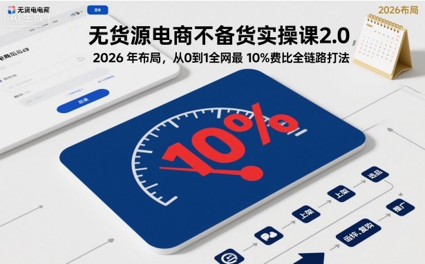 无货源电商不备货实操课2.0，2026年布局，从0到1全网最低10%费比全链路打法【更新26年3月】-蓝天网创