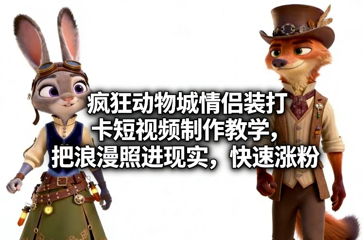 疯狂动物城情侣装打卡短视频制作教学，把浪漫照进现实，快速涨粉-蓝天网创