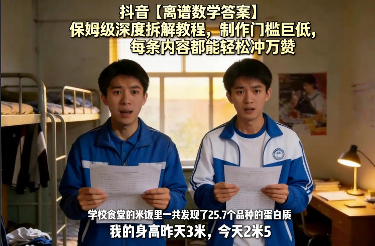 抖音【离谱数学答案】保姆级深度拆解教程，制作门槛巨低，每条内容都能轻松冲万赞，附详细步骤-蓝天网创