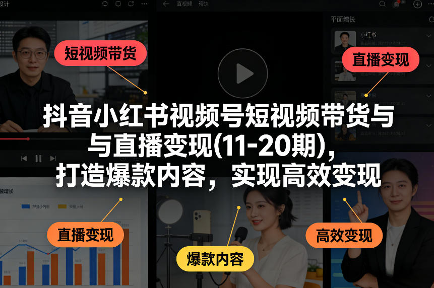 抖音小红书视频号短视频带货与直播变现(10-20期)，打造爆款内容，实现高效变现（更新）-蓝天网创