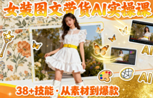 女装图文带货的AI实操课，覆盖38个实用技能，快速提升素材制作效率-蓝天网创