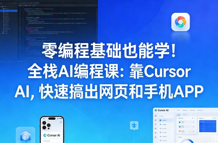 零编程基础也能学！全栈AI编程课：靠Cursor AI，快速搞出网页和手机APP-蓝天网创