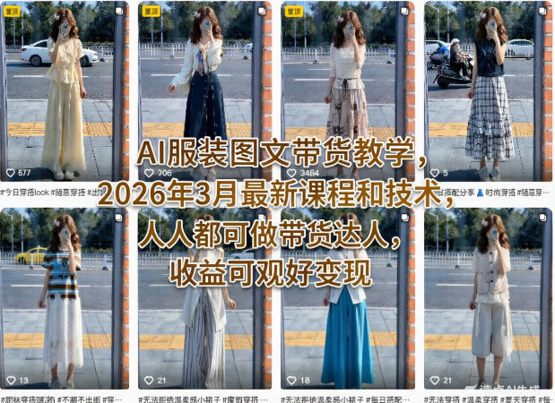 AI服装图文带货教学，2026年3月最新课程和技术，人人都可做带货达人，收益可观好变现-蓝天网创