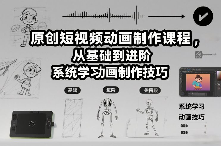 原创短视频动画制作课程，从基础到进阶，系统学习动画制作技巧-蓝天网创