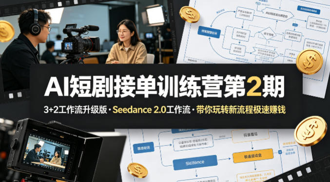 AI短剧接单训练营第2期，3+2工作流升级版，Seedance 2.0工作流，带你玩转新流程极速賺钱-蓝天网创