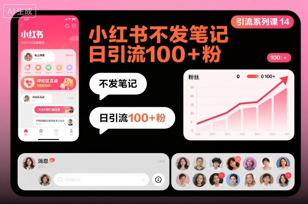引流系列课14：小红书不发笔记日引流100+粉-蓝天网创