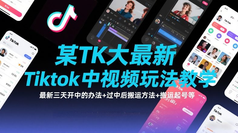 某TK大佬最新Tiktok中视频玩法教学，最新三天开中的办法+过中后搬运方法+搬运起号等-蓝天网创