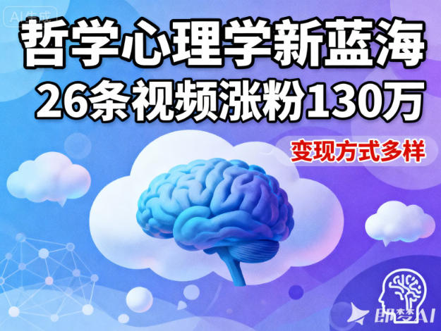 短视频新蓝海，哲学心理学赛道，26条视频涨粉130W，变现方式多样-蓝天网创
