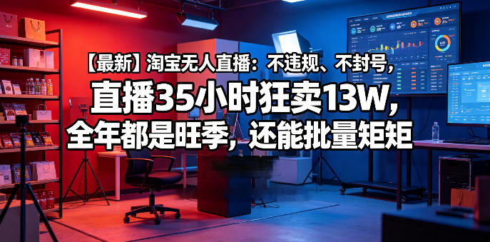 【最新】淘宝无人直播：不违规、不封号，直播35小时狂卖13W，全年都是旺季，还能批量矩阵操作【揭秘】-蓝天网创