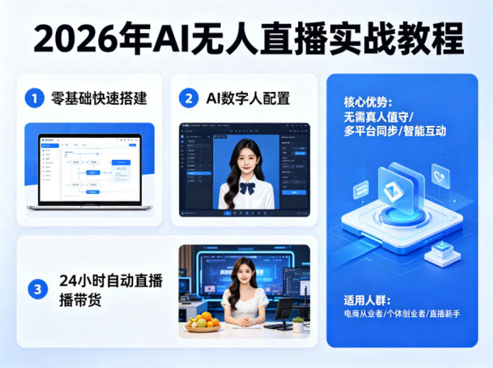 2026年AI无人直播实战教程，零基础也能快速搭建AI数字人无人直播间，实现24小时自动直播带货-蓝天网创