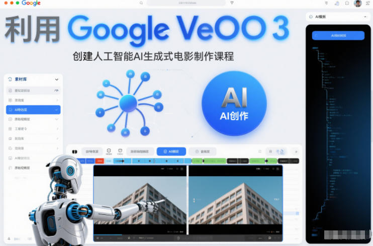 利l用Google Veo 3创建人工智能AI生成式电影制作课程，使用人工智能的力量创建令人惊叹的视频-蓝天网创