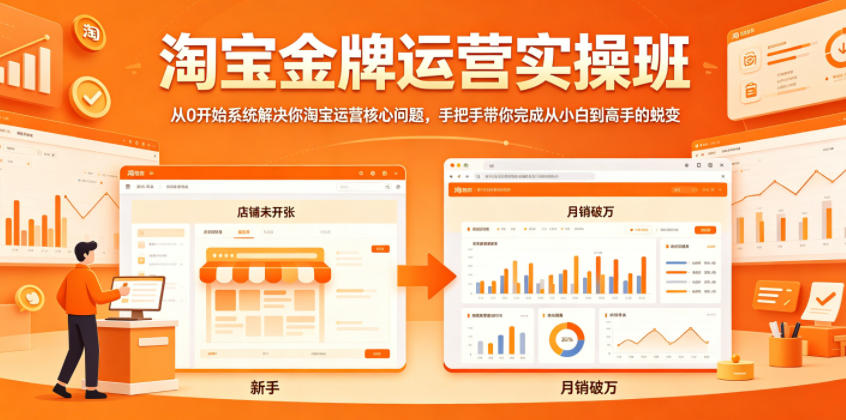 淘宝金牌运营实操班，从0开始系统解决你淘宝运营核心问题，手把手带你完成从小白到高手的蜕变-蓝天网创
