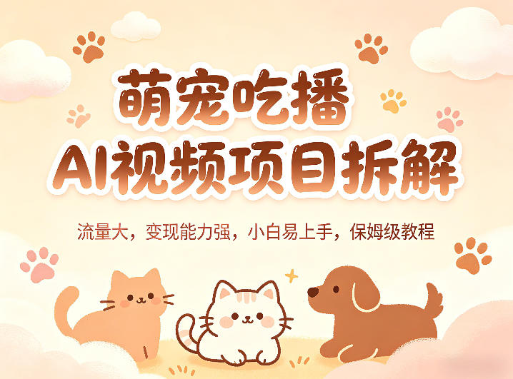 萌宠吃播AI视频项目拆解，流量大，变现能力强，小白易上手，保姆级教程-蓝天网创
