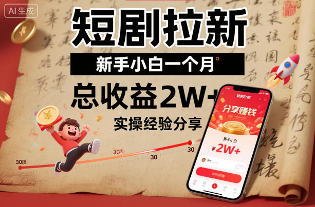 短剧拉新新手小白一个月总收益2W+实操经验分享-蓝天网创