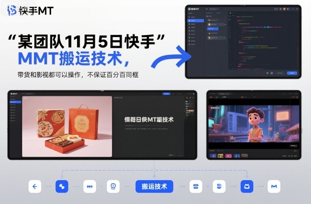 某团队11月5日快手MT搬运技术，带货和影视都可以操作，不保证百分百同框，自测-蓝天网创