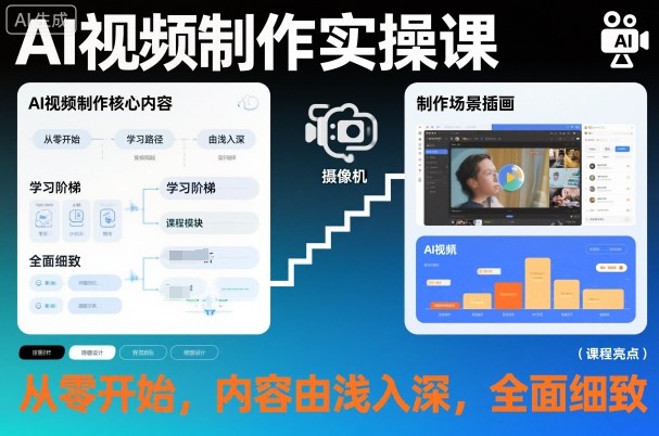 AI视频制作实操课，从零开始，内容由浅入深，全面细致-蓝天网创