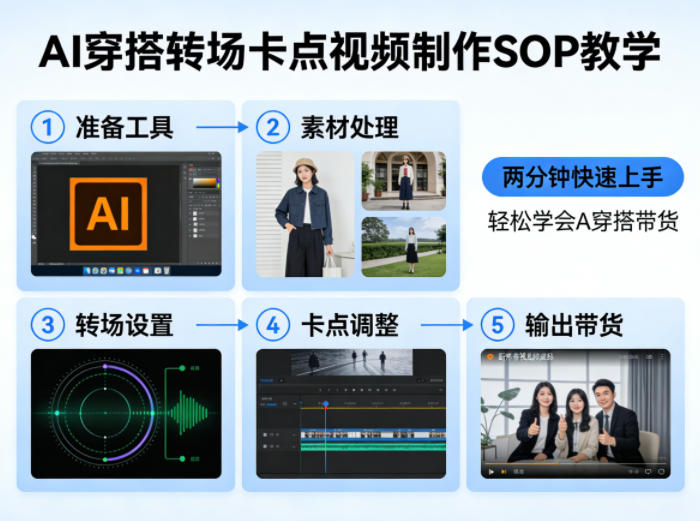AI穿搭转场卡点视频制作SOP教学，两分钟快速上手，轻松学会AI穿搭带货-蓝天网创