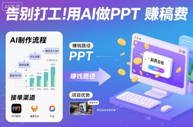 告别打工！用AI做PPT賺稿费，稳定月入1W，提供接单渠道-蓝天网创