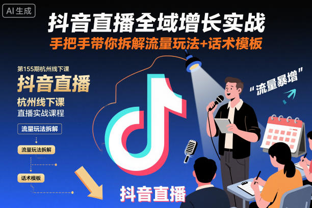 抖音直播全域增长实战第155期杭州线下课，手把手带你拆解流量玩法+话术模板-蓝天网创