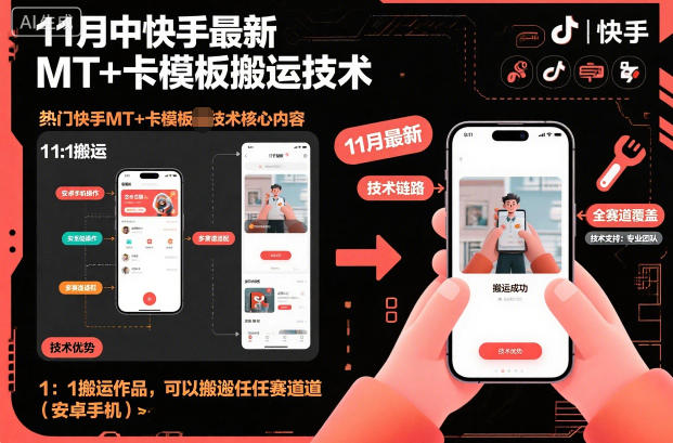 11月中快手最新MT+卡模板搬运技术，1：1搬运作品，可以搬运任何赛道（安卓手机）-蓝天网创