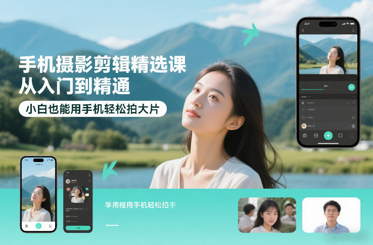 手机摄影剪辑精选课，从入门到精通，小白也能用手机轻松拍大片-蓝天网创