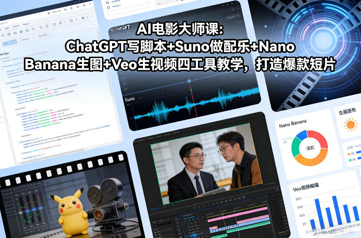 AI电影大师课：ChatGPT写脚本+Suno做配乐+Nano Banana生图+Veo生视频，打造爆款短片-蓝天网创