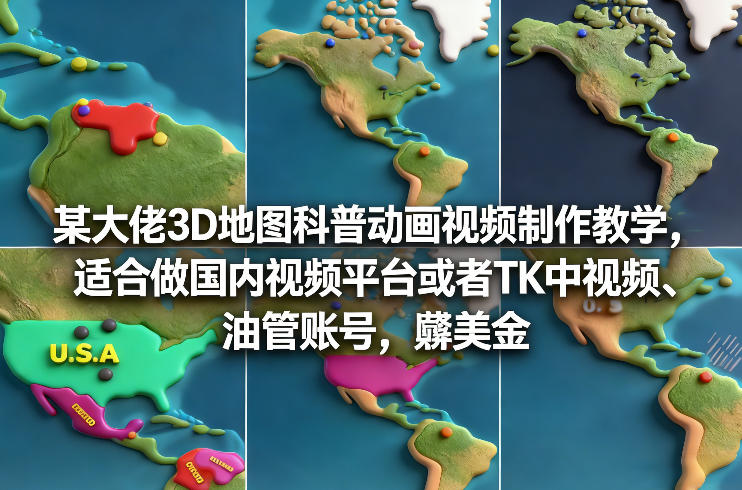 某大佬3D地图科普动画视频制作教学，适合做国内视频平台或者TK中视频、油管账号，賺美金-蓝天网创
