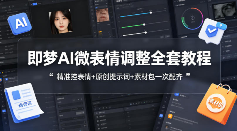 即梦AI微表情调整全套教程，精准控表情+原创提示词+素材包一次配齐-蓝天网创