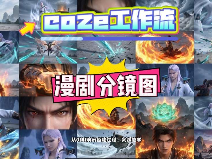 通过Coze工作流，制作《动漫分镜图》，两分钟制作完成25宫格分镜图，从0到1演示搭建过程，实操教学-蓝天网创
