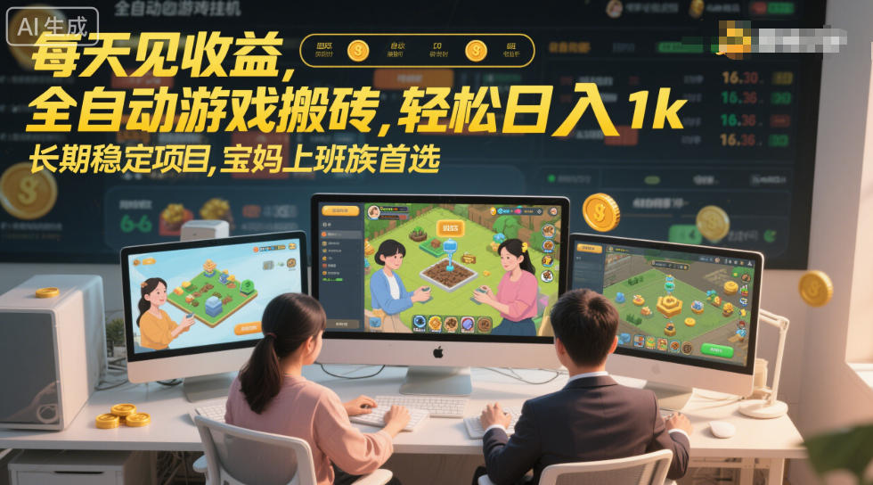 每天见收益，全自动游戏搬砖，轻松日入1k，长期稳定项目，宝妈上班族首选【揭秘】-蓝天网创