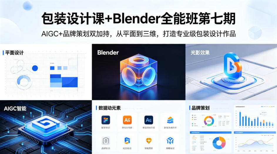 包装设计课+Blender全能班第七期，AIGC+品牌策划双加持，从平面到三维，打造专业级包装设计作品-蓝天网创