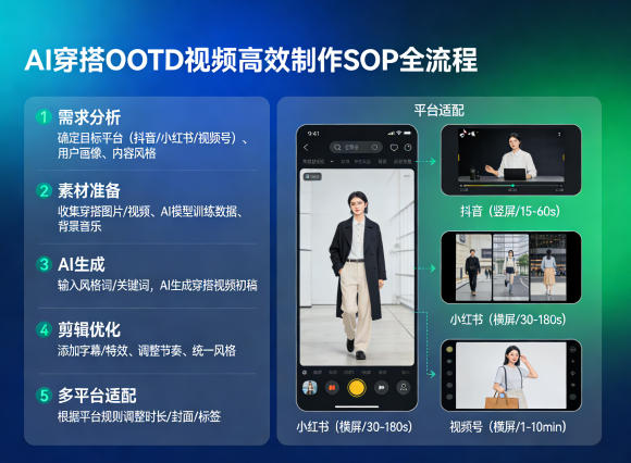 AI穿搭OOTD视频高效制作SOP全流程，适配抖音小红书视频号全平台-蓝天网创